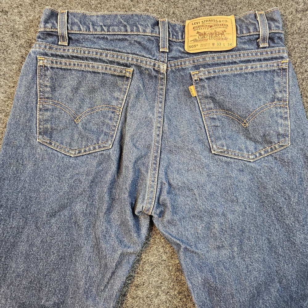 Vintage Levi's 505 Orange Tab USA Mens 33x34 Distressed Straight Leg Jeans - Picture 4 of 12